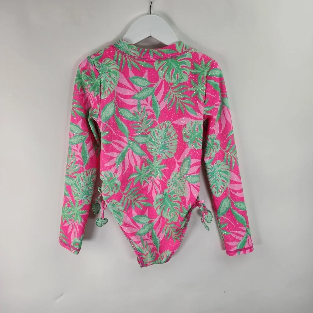 Nicole Miller Long Sleeve One Piece Swimsuit Girl's 8 Tropical Rash Guard